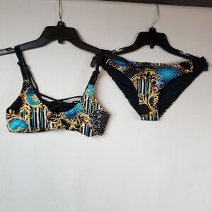 Stylish Tini Bikini Reversible Black and Gold Strap Bikini Set